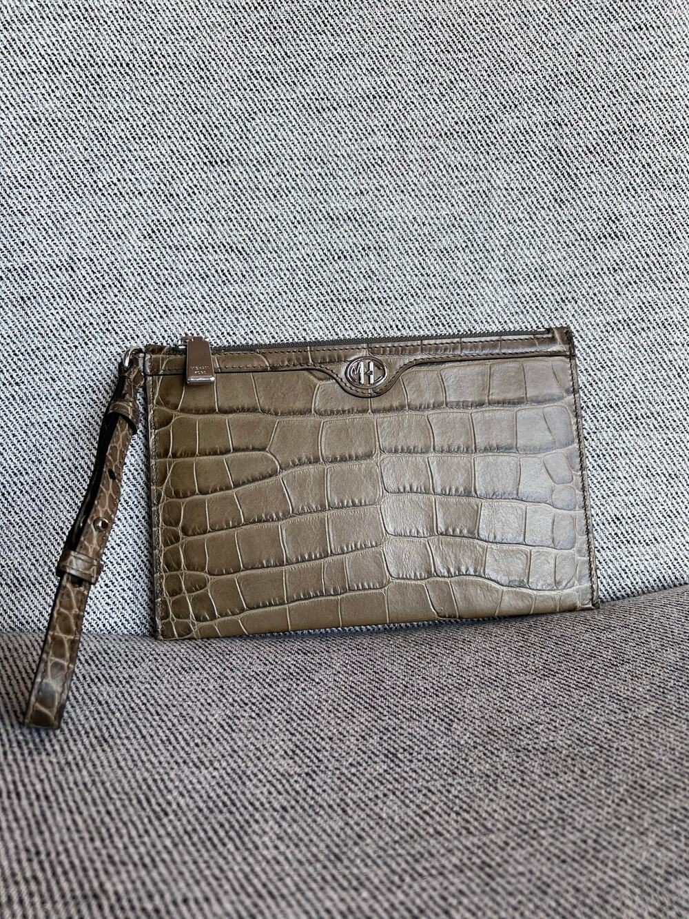 Green Croc Leather Animal Print Clutch